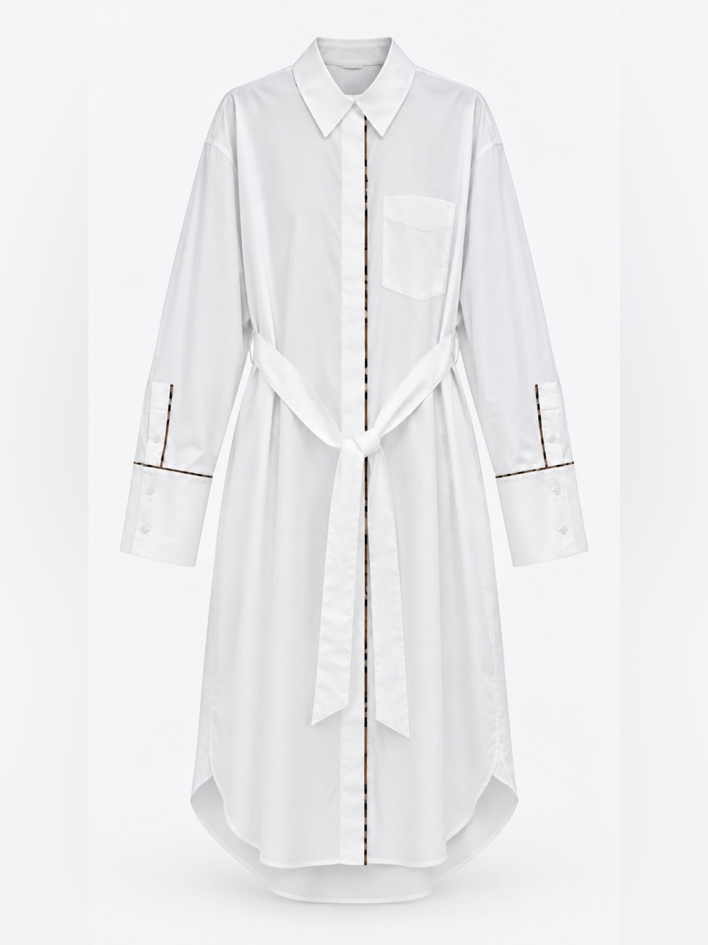 Burberry White Long-Sleeve Shirt Dress with Waist Tie 4